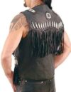 Mens Leather Vest Black Suede Cowboy Western Style Native American Beaded Fringe - Image 2