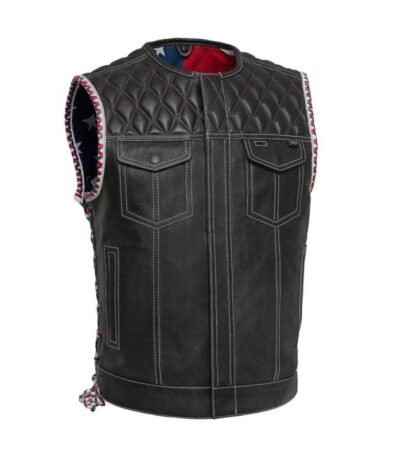 Captain Perforated Motorcycle Leather Vest for Men