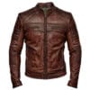 Mens Brown Distressed Motor Racer Jacket