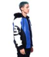 Mens 8 Ball Blue Hooded Leather Jacket - Image 4