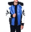 Mens 8 Ball Blue Hooded Leather Jacket