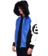 Mens 8 Ball Blue Hooded Leather Jacket - Image 3