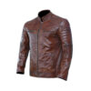 Men’s Brown Zip Embellished Leather Jacket