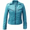 Sapphire Blue Leather Jacket for Women