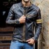 Black Biker Vintage Motorcycle Distressed Cafe Racer Leather Jacket