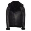 Lucas Black Aviator Bomber Shearling Jacket with Hoodie