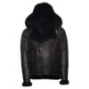Lucas Black Aviator Bomber Shearling Jacket with Hoodie - Image 6