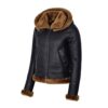 Women's Black Hooded B3 Flying Sheariling Jacket - Image 3