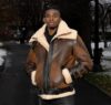 Richard's vintage Distressed brown Aviator Bomber shearling Jacket - Image 2