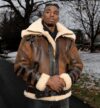 Richard's vintage Distressed brown Aviator Bomber shearling Jacket - Image 3