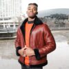 Aurelius Burgundy B3 bomber shearling jacket - Image 3