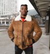 Lucian's distressed brown A2 Bomber shearling jacket - Image 4