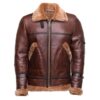Esa Brown Bomber Sheepskin Shearling Jacket with large pockets