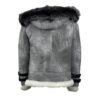 Rocco Vintage Distressed Grey Aviator bomber shearling jacket with hoodie - Image 2