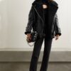 Black RAF B3 Trimmed Sheepskin Shearling Leather Biker Jacket - Image 3