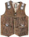 Men Western Suede Vest Rider Cowboy Fringes Bead Bones Biker Braided Vest