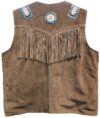Men Western Suede Vest Rider Cowboy Fringes Bead Bones Biker Braided Vest - Image 2