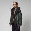 Women Green RAF Aviator Styled Lambskin Black Shearling Leather Jacket - Image 3