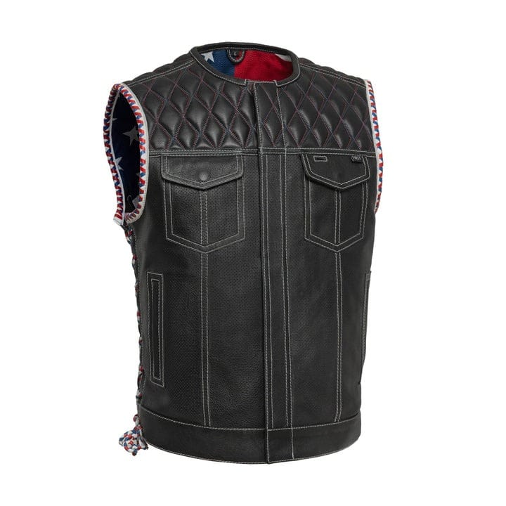 Captain Perforated Motorcycle Leather Vest for Men